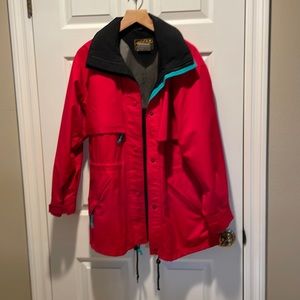 Vibrant vintage red ❤️ Eddie Bauer raincoat with packable hood